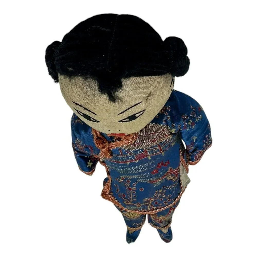 Vintage Ada Lum Chinese Hand Embroidered Stitched Blue Cloth Doll APP. 11